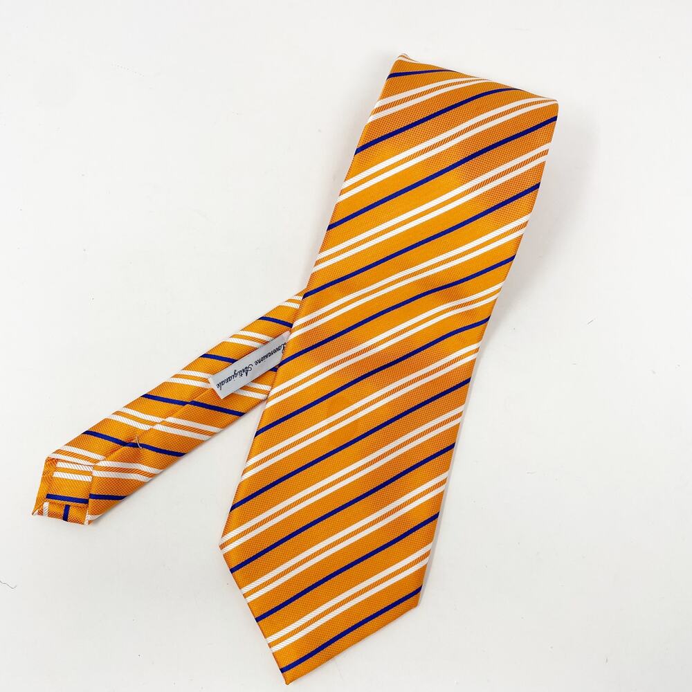 Giorgio Mariani Cravette Orange Blue White Stripe Men's Tie Collegiate Preppy